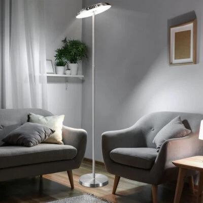Stehlampe Standleuchte dimmbar Schlafzimmerlampe verstellbar silber LED H 140 cm - Bild 1 von 4