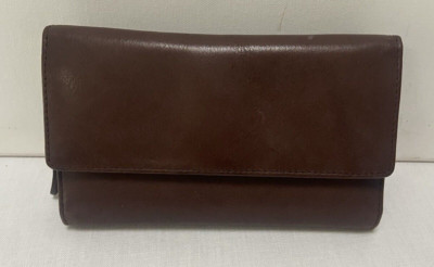 Wilsons Wms Leather Wallet Trifold Brown Pen ID CC Check Book Slots Zipper Coin