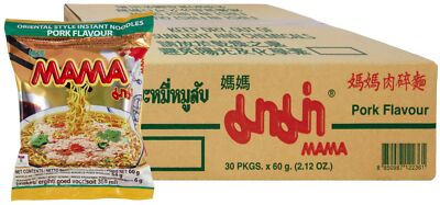 [ 30x 60g ] MAMA Instant Nudeln mit Schweinefleischgeschmack / Pork Flavour