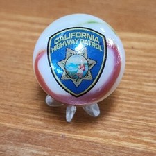 CHP CALIFORNIA HIGHWAY PATROL MARBLE TROOPER 1" SHOOTER Sz & STAND STATE POLICE
