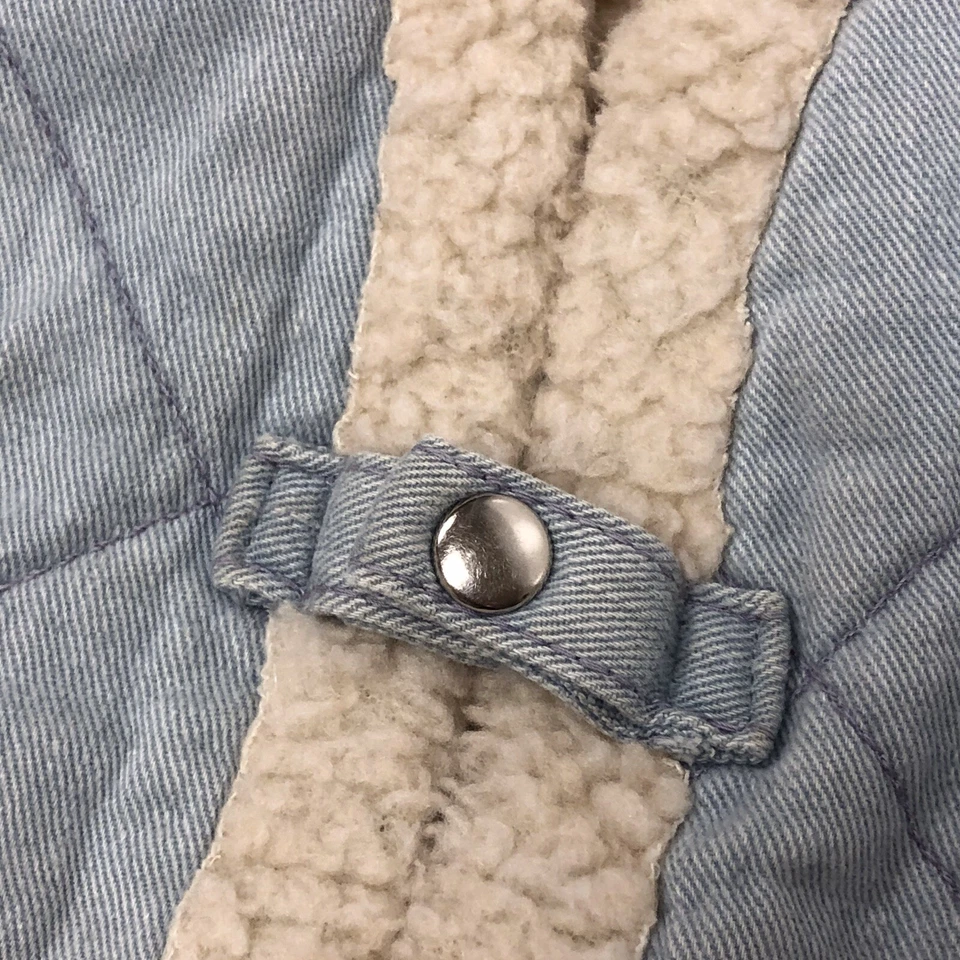 Vtg 70's Men CHAMBRAY Denim QUILTED Sherpa Fleece Lined HIPPIE Trucker Vest XL - Image 3 of 4