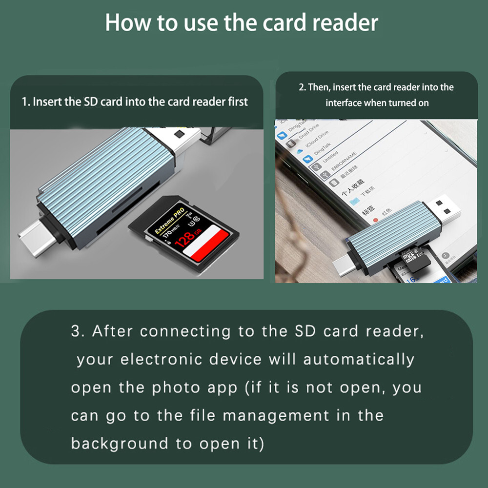 5 In 1 USB OTG Type C/ USB/ Micro USB/ SD TF Memory Card Reader - Foto 11