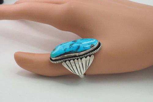 Anillo unisex vintage grande turquesa plata esterlina navajo nativo americano talla 11 - Imagen 6 de 6