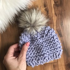 New Handmade Knitted Newborn Girl Faux Fur Pom Pom Beanie Hat Cap Toque Lave
