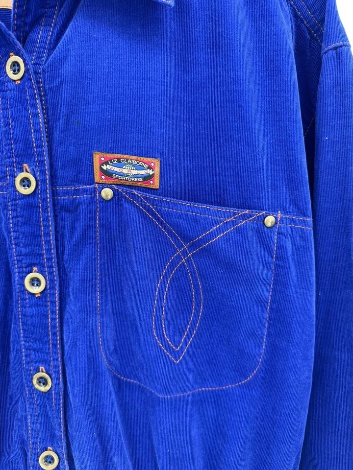 Vestido Camisa Mujer Vintage Liz Claiborne Estilo Occidental Azul Pana Midi Años 90’s Foto 3 de 4