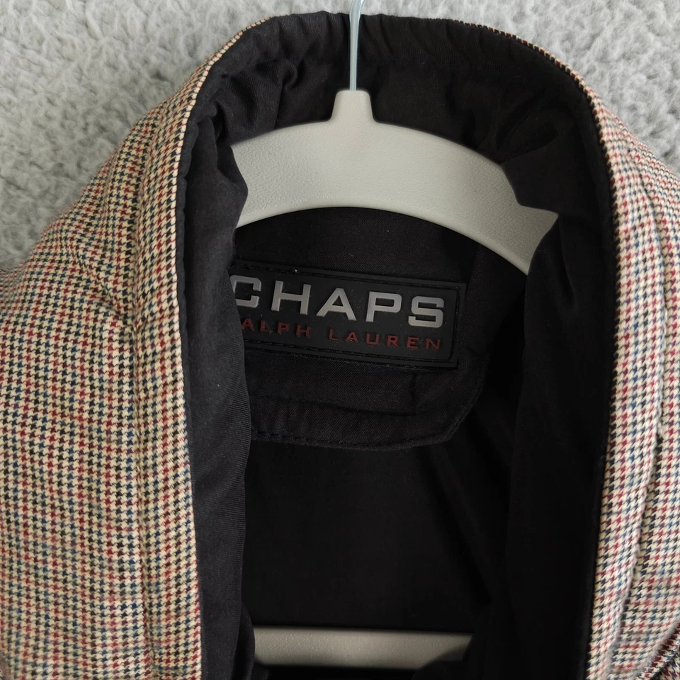 VTG Chaps Ralph Lauren Jacket Mens XL Brown Houdstooth Reversible Hidden Hood - Image 3 of 4