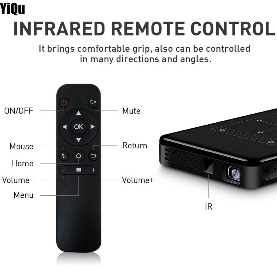 4K 3D Full HD Smart DLP Mini Projector LED Android WiFi 1080P Home Theater HDMI - Image 3 of 4