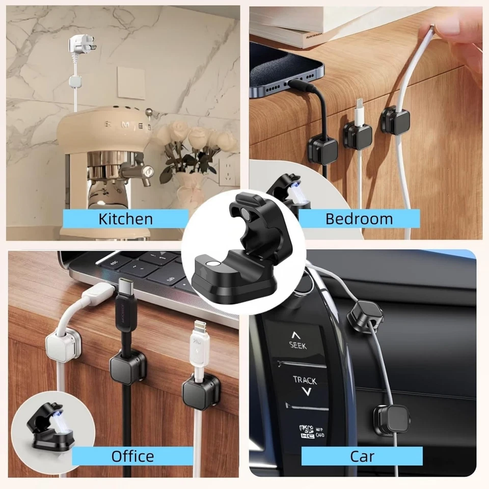 Paquete de 6 ~ 600 clips de cable magnéticos y soporte de cable, lote de administración de cables debajo del escritorio Foto 4 de 4