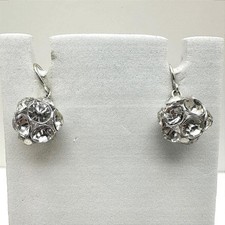 Vintage 90s Crystal Rhinestone Ball Dangle Earrings Silver Tone Hooks Jewelry