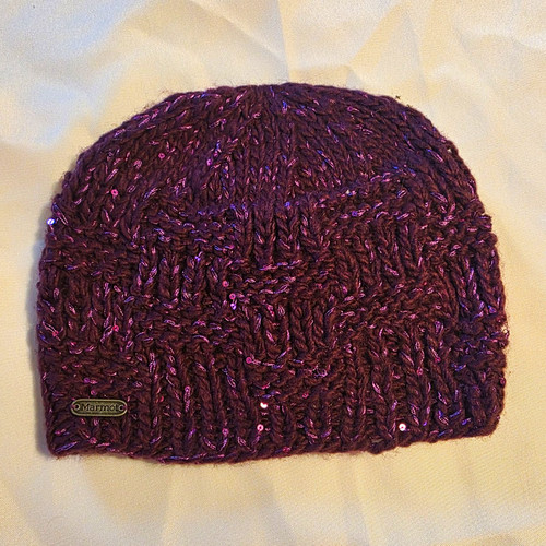 Marmot Purple Cable-Knit Sequin Beanie Hat Acrylic One Size Women's Fall/Winter