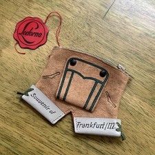 VTG Brown Suede Lederhosen Zippered Coin Change Purse Frankfurt Germany Souvenir