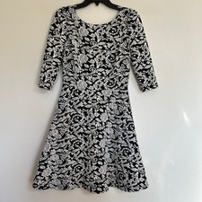 Ark & Co Black White Floral Damask Jacquard A-Line Mini Dress Size M 3/4 Sleeve