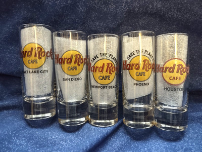 Lot of 5 Hard Rock Cafe 4'' Tall Shot Glass: Houston Chicago SLC Phoenix Newport