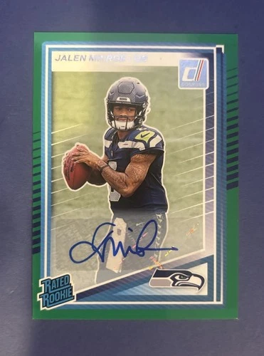 2025 Panini Donruss Jalen Milroe Rated Rookie (RC) Auto Green #307 Seahawks