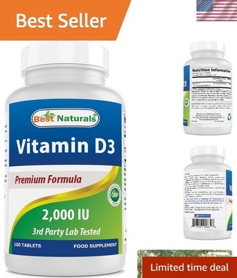 Daily Vitamin D3 2000 IU Supplement - 100 Pure Tablets, Non-GMO & Lab Tested