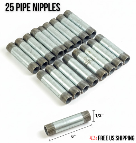 Galvanized Steel Welded Pipe Nipples 1/2" NPT x 6" Schedule 40 Fittings 25-Pack