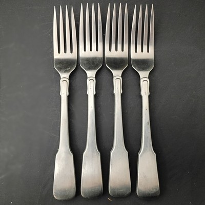 Lot of 4 Lunt Jefferson PEWTER Dinner Forks Flatware Fiddle Shell