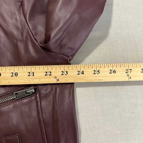 J.Ferrar Men's XL Jacket Burgundy Faux Leather Full Zip Moto Multi-Pocket NEW image 4