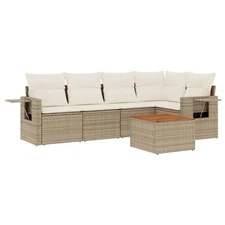 Garden Sofa Set Beige PE Rattan Large Adjustable Feet
