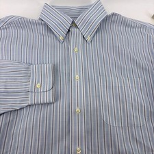 Brooks Brothers Mens Blue White Striped Button Down Shirt 16 1/2 Cotton Long Slv