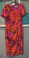 Vtg Jessica Howard Tropical Floral Surplice-Neck Midi Dress 20W Wedding Guest