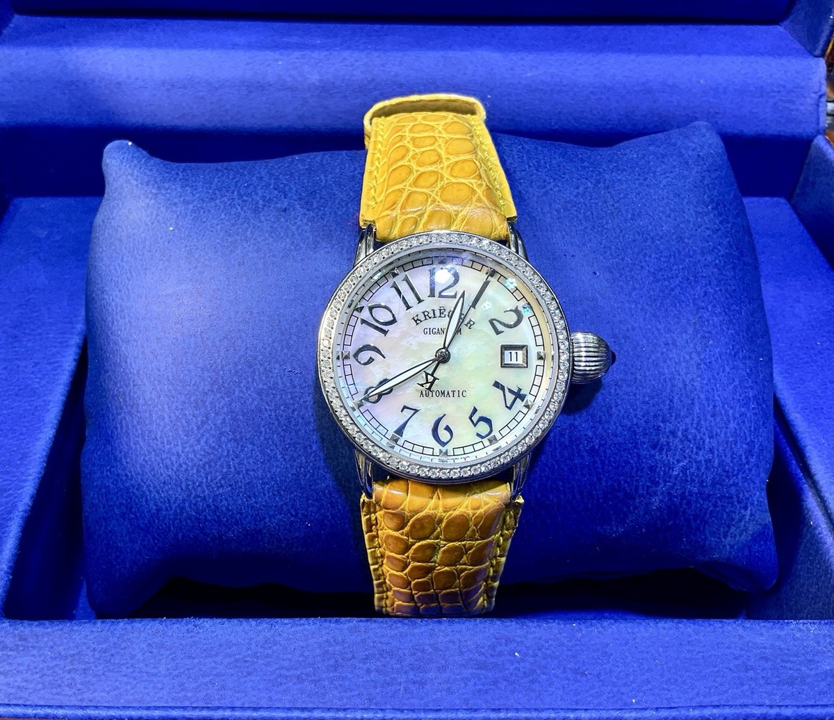 Krieger Gigantium Diamond Bezel Automatic Watch | MOP Dial | Swiss Made | Full S KRIEGER Gigantium watch 18k Gold With Diamond Bezel K5005  main image 2