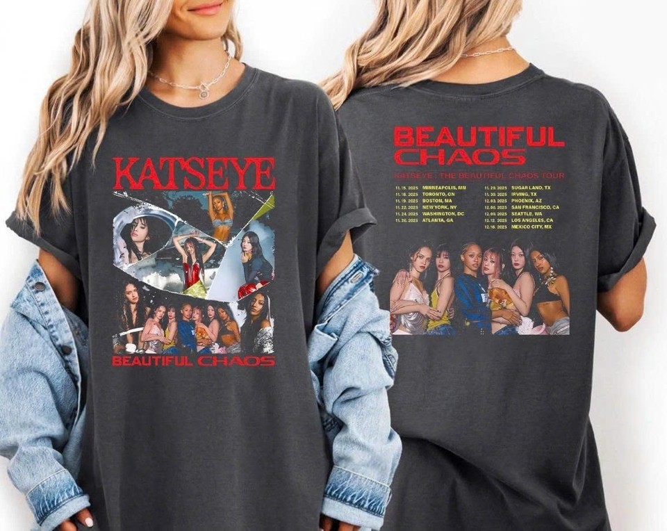 T-shirt Katseye Merch Beautiful Chaos - Coton, Manches Courtes, Col Rond, Unisexe, Tailles S à 3XL