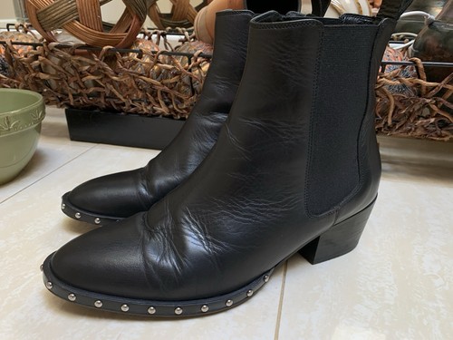 AllSaints Ellis Studded Chelsea Boots Black Leather EU 40 US 9 Women’s
