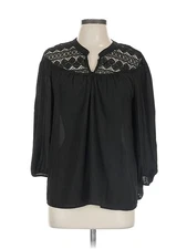 Collective Concepts Women Black 3/4 Sleeve Blouse L
