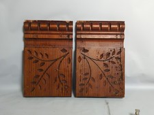 2 Plinth Blocks Antique Floral Dark Tone Carved Trim Architectural Salvage 9"