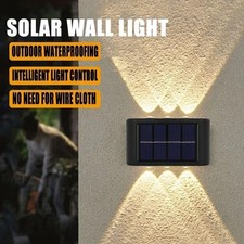 2 Pack Solar Wall Lights Outdoor, 6 LED Waterproof Solar Fence Lights up and dow