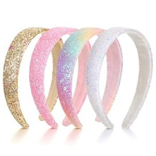 4Pcs Glitter Headbands for Girls Women, Non Slip Sparkly Rainbow Headband,