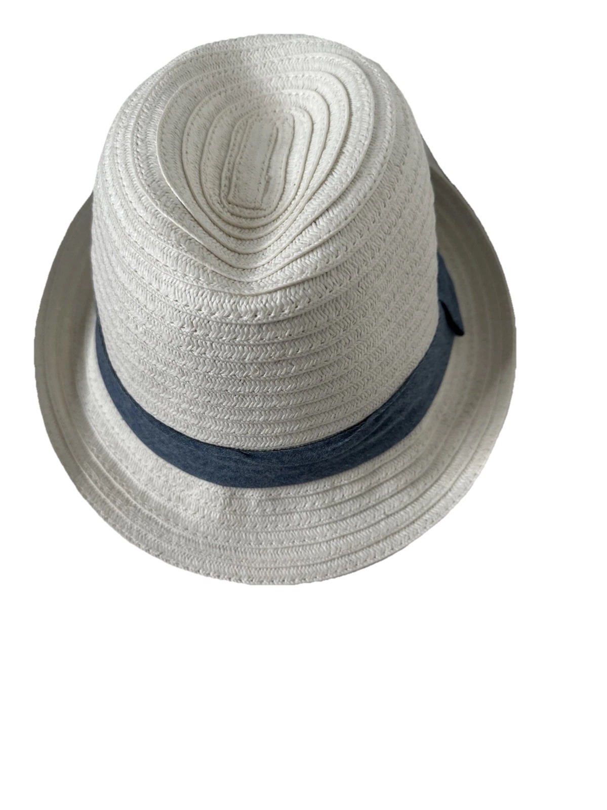 H&M Cream Faux Straw Fedora Hat with Blue Band - Size Large