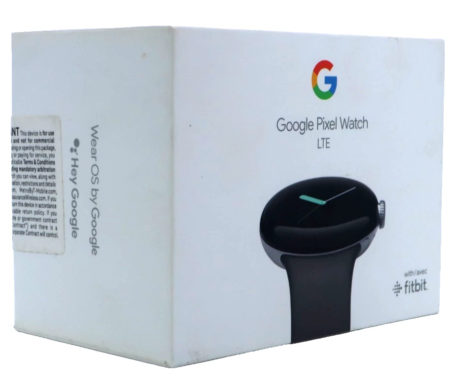 Google Pixel Watch LTE 41mm Silver Stainless Steel Case Charcoal Band NEW! - Image 3 of 3