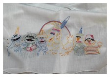 Vintage Sesame Street Hand Embroidered Baby Sheet and Pillow Case