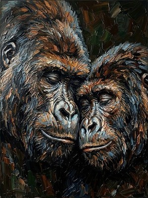 ORIGINAL MARIO MENDOZA ÖL LEINWAND GORILLA AFFE AFFE LIEBE GEMÄLDE ABSTRAKTE KUNST