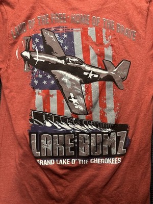 Lake Bumz Patriotic Graphic Tee Small Red Airplane Americana Shirt