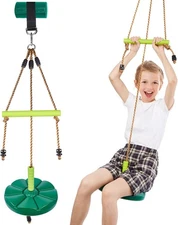 AGPTEK Disc Swing with Monkey Bars,Tree Set Accessories Rope Disk Green 