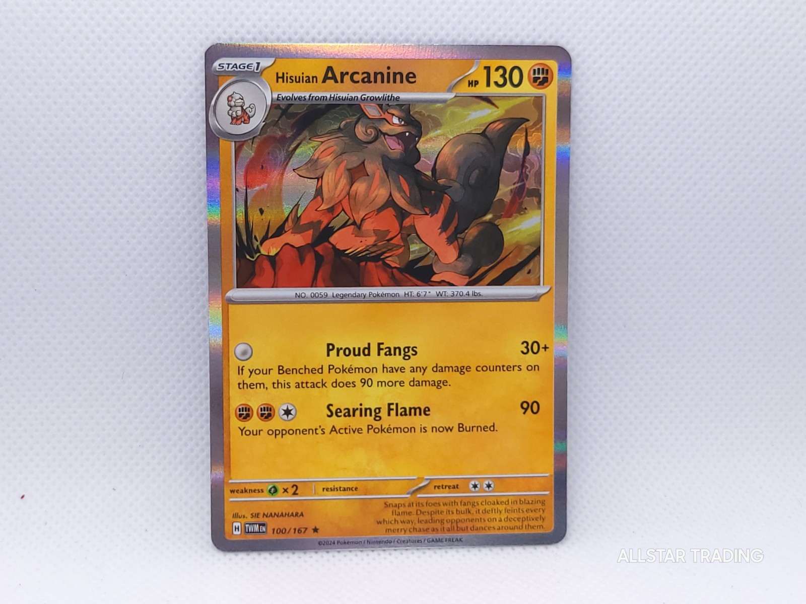 NM - Hisuian Arcanine 100/167 Holo Pokémon Twilight Masquerade Pokemon SV06
