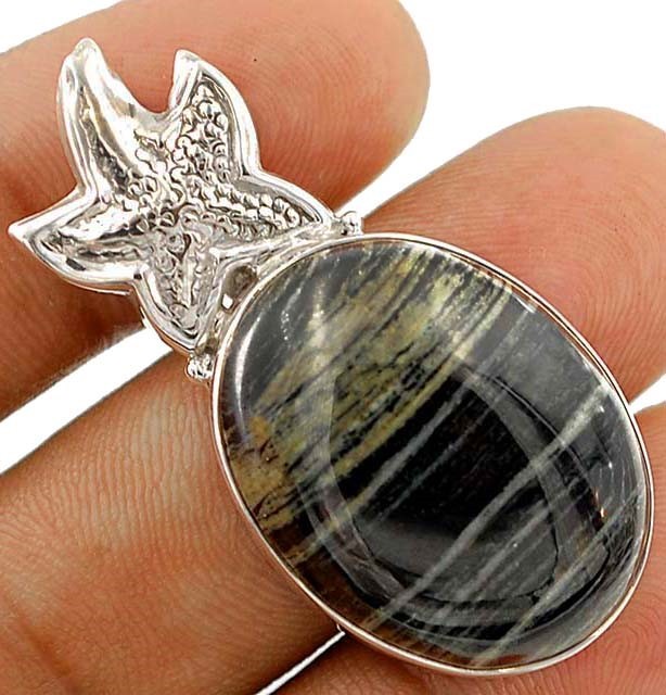 Natural Silver Leaf Jasper 925 Solid Sterling Silver Pendant Jewelry @16-9