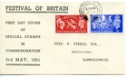 1951 FESTIVAL OF BRITAIN GREAT BRITAIN GEORGE 6th FDC BARNOLDSWICK COLNE CDS PMK