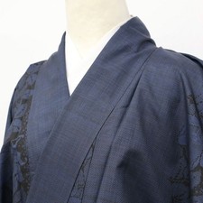 JAPANESE KIMONO TSUMUGI NAVY 161cm 5 ft 3 in PURE SILK E7992