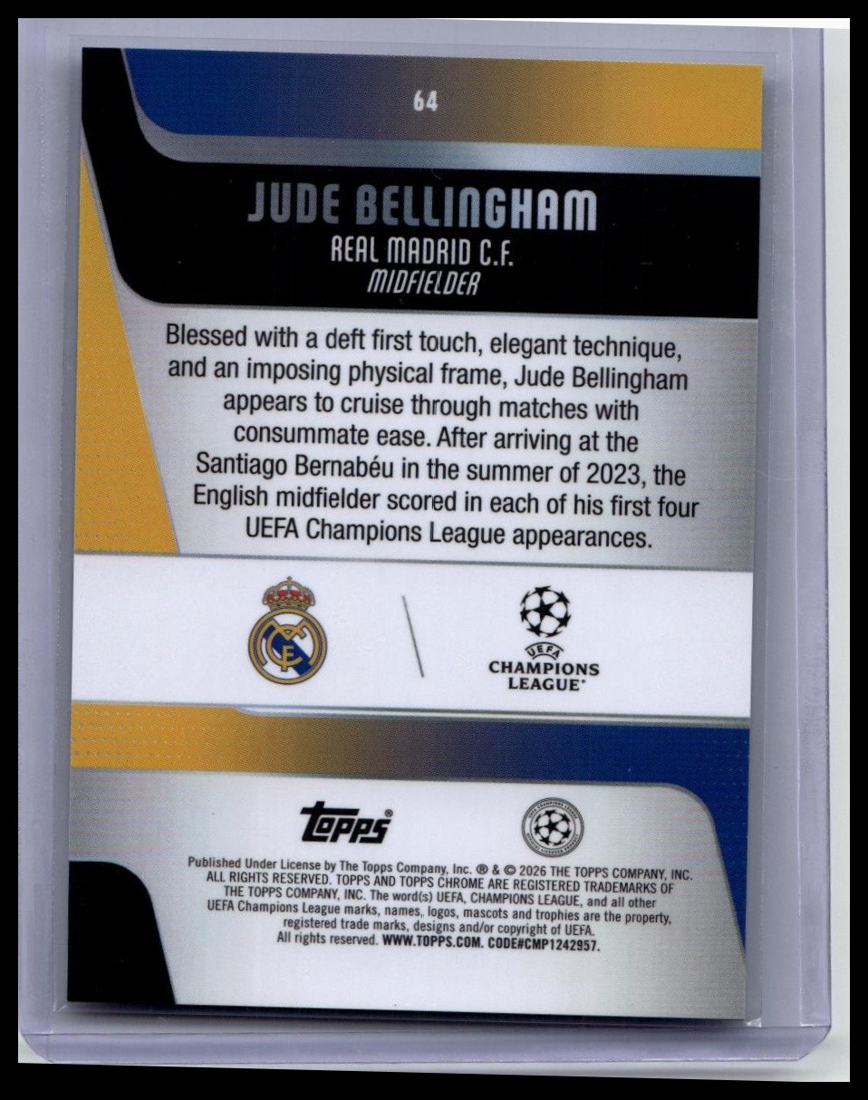 2025-26 Topps Chrome UEFA #64 Jude Bellingham Aqua X-Fractor #/199 view 2