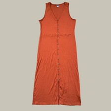 Old Navy Midi Dress Womens Large Rust Orange Ribbed Button Front Sleeveless Boho