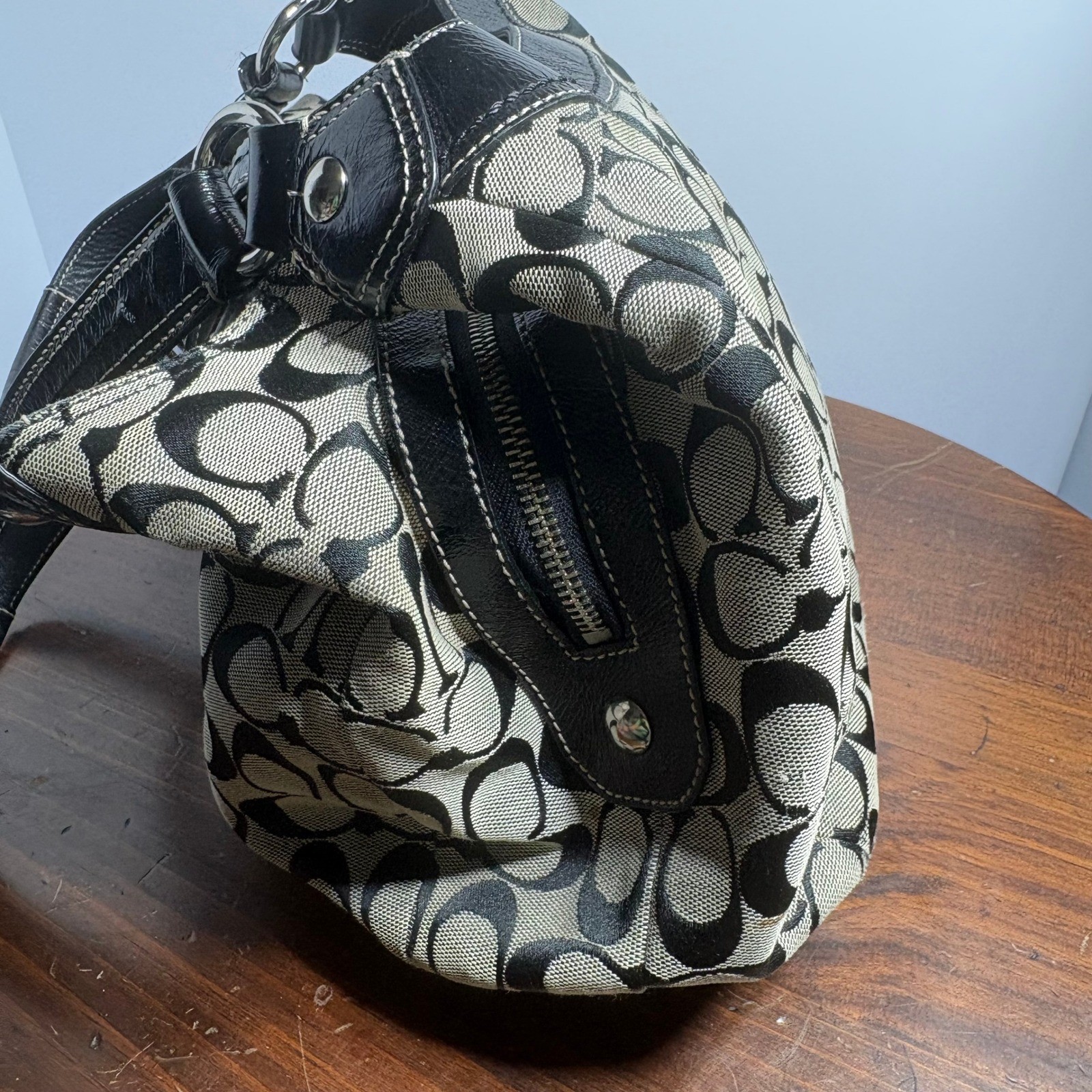 Coach Soho Signature Lynn Hobo Shoulder Bag Medium Black Monogram Canvas Buckle image 3