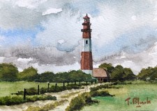 ORIGINAL AQUARELL - Leuchtturm Flügge.
