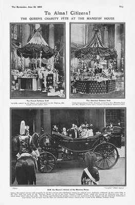 QUEEN ALEXANDRA Charity Fete at the Mansion House - Antique Print 1907