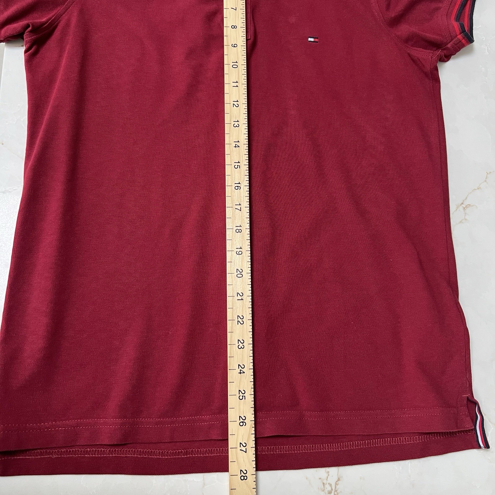 Tommy Hilfiger Slim Fit Short Sleeve Polo Shirt Burgundy Red Short Sleeve Medium thumbnail 6