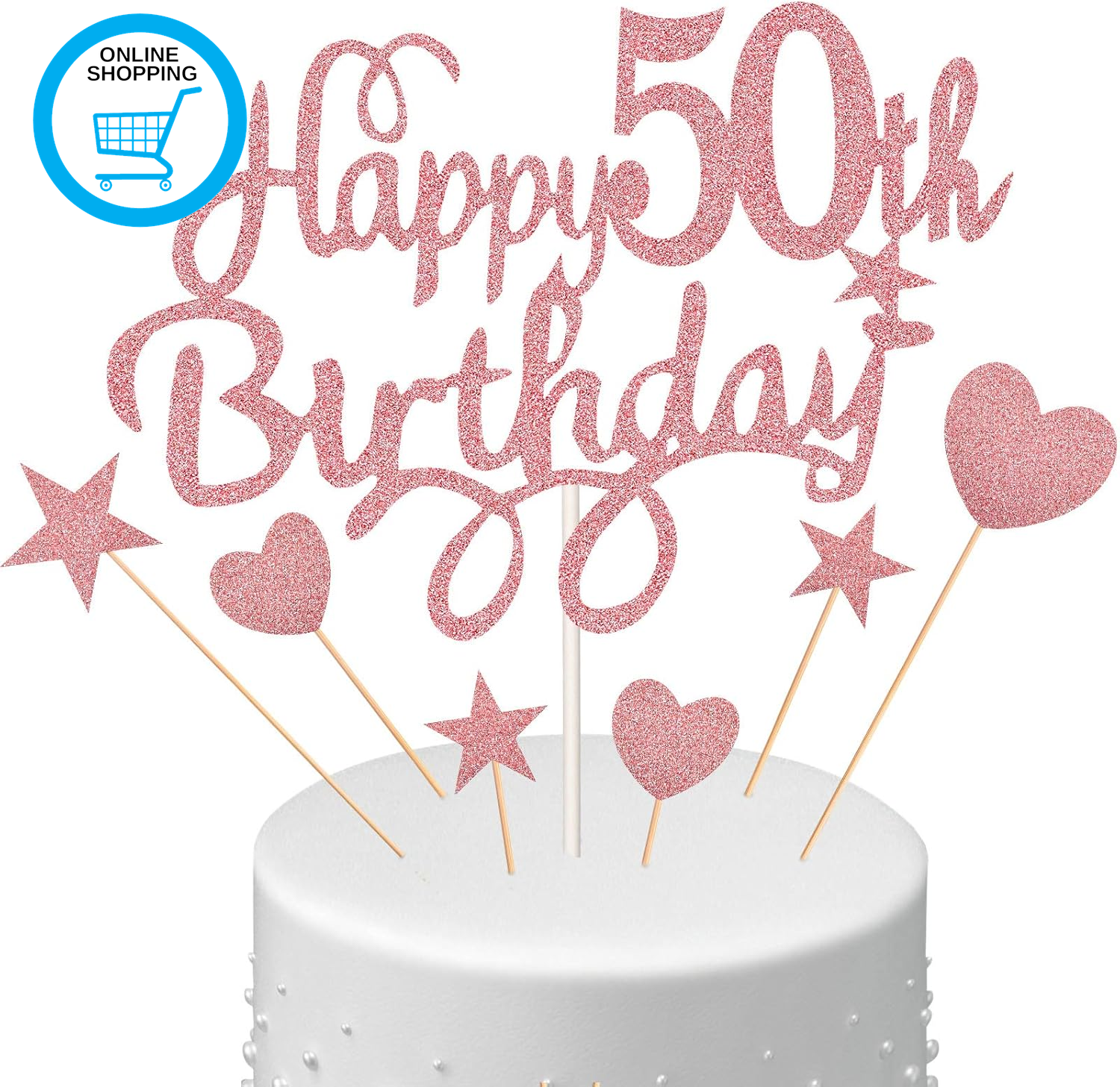 50Th Birthday Cake Topper Set, Happy 50Th Birthday Cake Topper with Heart Star C