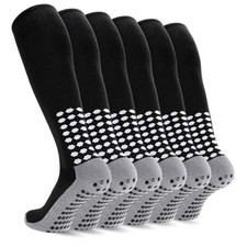 3 Pairs Kids Youth Grip Soccer Socks, Non Slip Knee High Soccer Large Black